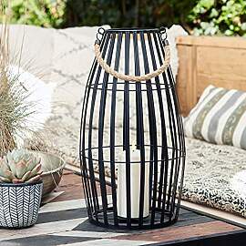 Lights4fun Canberra Schwarze Metall Laterne inkl.