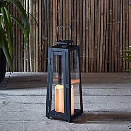 Lights4fun Schwarze Metall Solar Laterne mit