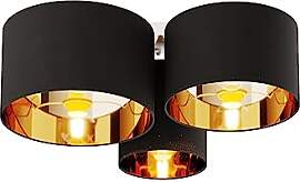 Lindby Stoff Deckenlampe schwarz-gold, 3 Schirme