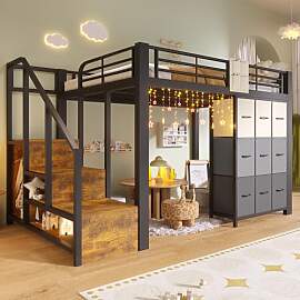 LinoraFurn Hochbett, 140×200 cm, Metall, mit