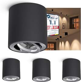 linovum 4 Stück CORI Aufbaulampen rund in schwarz 