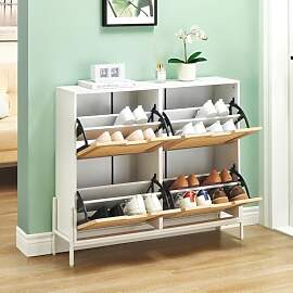 Litake Schuhschrank Schuhkommode mit 4 Rattan