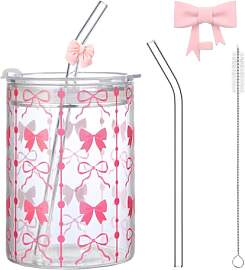 Litrue Glas Trinkbecher Mit Deckel Und Strohhalm,