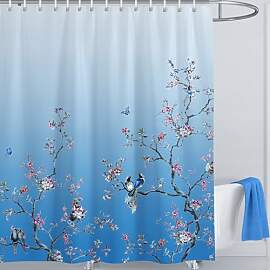 LIVETTY Duschvorhang, Ombré-Stil, blauer Vogel,