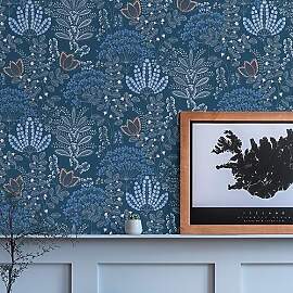 Livingwalls Blumentapete Blau Weiß Grau Orange -