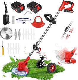 Lmozim Akku Rasentrimmer mit Rädern, Rasentrimmer 