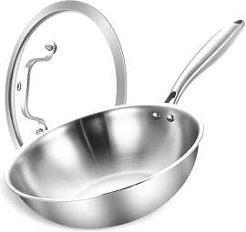 LOLYKITCH Wokpfanne Edelstahl 26 cm mit Deckel,