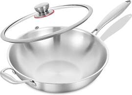 LOLYKITCH Wokpfanne Edelstahl 32 cm mit Deckel,
