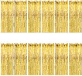 LOLYSIC 12 Stück Lametta Vorhang Gold(1M x 2.5M), 