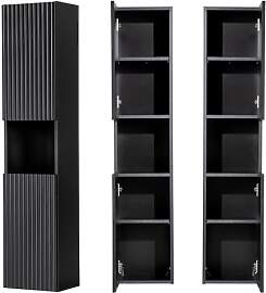 Lomadox Badezimmer Hochschrank schwarz gerillte