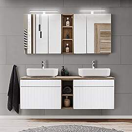Lomadox Badmöbel Set, Doppelwaschtisch 140cm mit