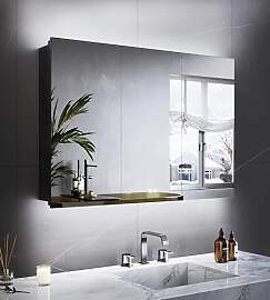 LOMIKEN Spiegelschrank Bad Edelstahl 100x60x13 cm