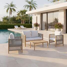 Loungegarnitur Effie Hellgrau Holz/Outdoorstoff