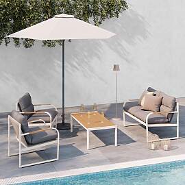 Loungegarnitur Florenz 1 Hellgrau/Teakfarben,