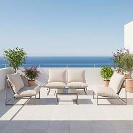 Loungegarnitur Lino Creme Outdoorstoff/Metall