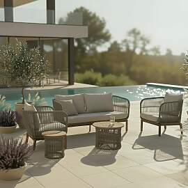 Loungegarnitur Malene Holz Outdoorstoff/Metall