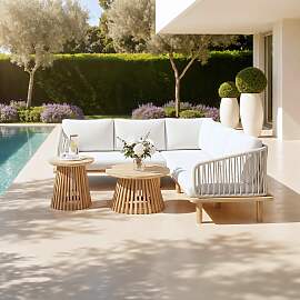 Loungegarnitur Mara Holz Outdoorstoff/Metall