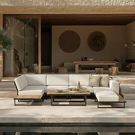 Loungegarnitur Marla Creme Holz/Outdoorstoff/Metall