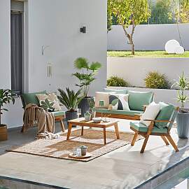 Loungegarnitur Michi Natur/Grün, 4-teilig