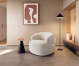 Loungesessel Nova 88x88 cm Bouclé Creme-Weiß