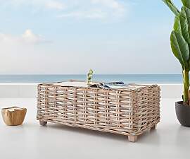Loungetisch Nizza 133x73 cm Rattan white washed