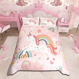 Loussiesd Einhorn Bettwäsche Set 135x200cm