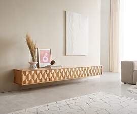 Lowboard Fevo 220 cm Eiche Natur 4 Türen schwebend