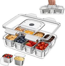 LPQKCcY Snackbox Edelstahl mit 8 Fächern, Tragbar 
