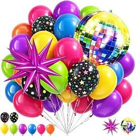 Luftballons Bunt, Discokugel Deko, 42 Stück Neon