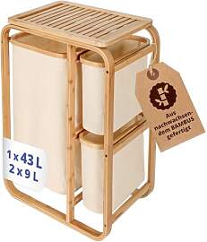 Lumaland Wäschekorb aus Bambus mit 3 ausziehbaren 