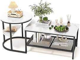 Luminarix 2er Set Couchtisch, Rund und Rechteck