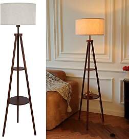 LuminexDesigns Tripod Stehlampe Holz mit Ablage,