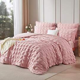 Luofanfei Seersucker Bettwäsche 135x200 Rosa Pink 
