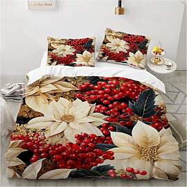 Luowei Bettwäsche 135x200 Blumen Motiv Weiß Rot