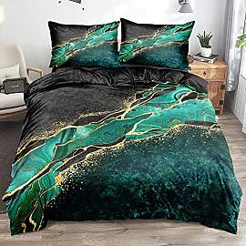 Luowei Bettwäsche 155x220 Marmor Schwarz Grün