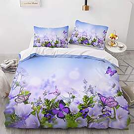 Luowei Bettwäsche Blumen 135x200cm 4 Teilig Lila