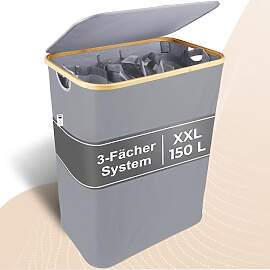 Luxpur® Wäschekorb XXL mit Deckel 3 Fächer