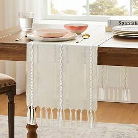 Luzzxfa Tischläufer Boho Beige Quasten Frühling