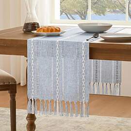 Luzzxfa Tischläufer Boho Graublau Quasten Deko