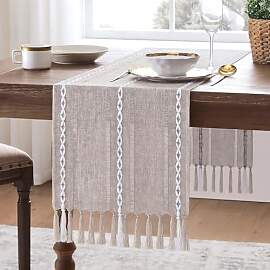 Luzzxfa Tischläufer Boho Khaki Frühling Quasten