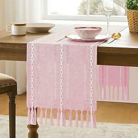 Luzzxfa Tischläufer Boho Rosa Quasten Deko