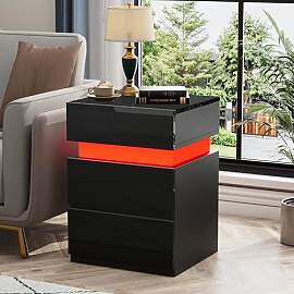 Lvhcmfohm Nachttisch mit LED, Nachtschrank mit
