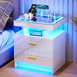 Lvifur LED Hochglanz Nachttisch mit 2 Schublade