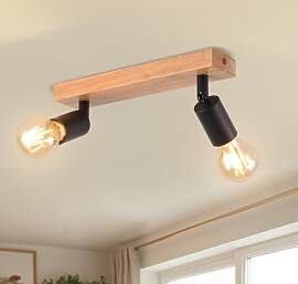 LVWIT Deckenstrahler Holz 2 Flammig Schwarz