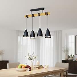 LVWIT Pendelleuchte Holz Hängeleuchte 4 Flammig