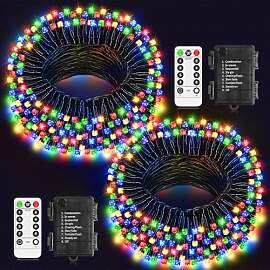 LYNNON 2x100 LED Lichterkette Außen Batterie Bunt 