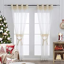 L.Z.E Gardinen Wohnzimmer in Gold Weiß mit Ösen