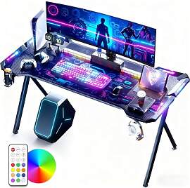 LZQ Gaming Tisch mit RGB LED 140x60 cm, Gaming