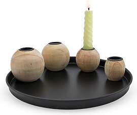 Magnet Kerzentablett rund schwarz mit 4 Holz