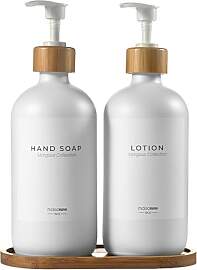 MaisoNovo Glas Seifenspender Bambus 2er-Set - 500